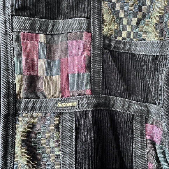 Supreme Corduroy Patchwork Denim Washed Black Streetwear Men’s Skater Jacket L - Picture 8 of 17